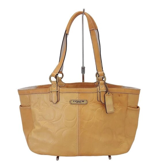 Auth COACH Gallery Embossed Patent Tote F19462 Dark yellow Patent Leather - Picture 1 of 12